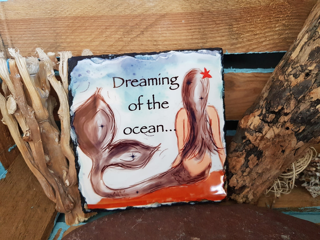 Dreaming Mermaid 19cm x 19cm Slate Plaque