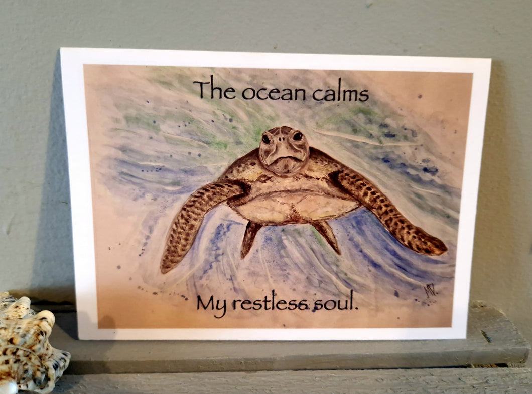 Turtle Quote Original Artwork Greetings Card Handmade In Cornwall