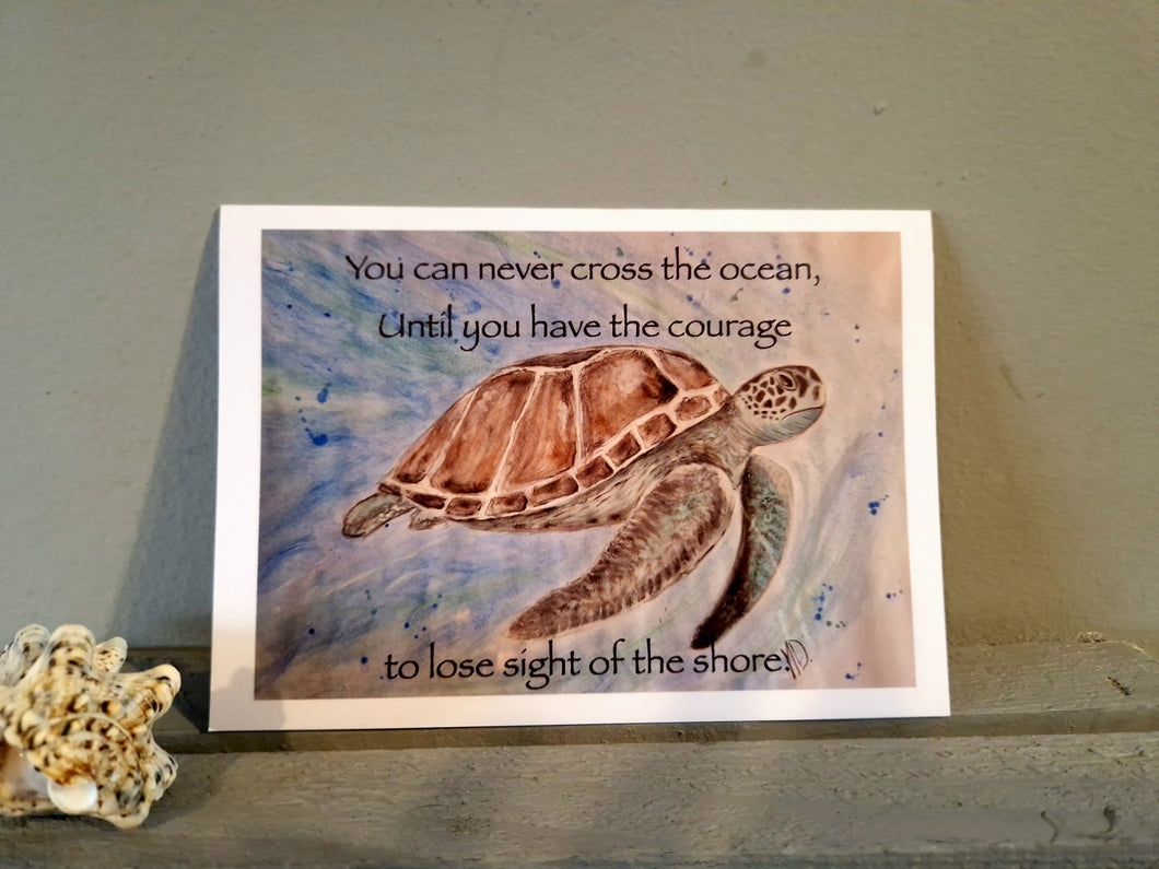 Turtle Quote Original Artwork Greetings Card Handmade In Cornwall