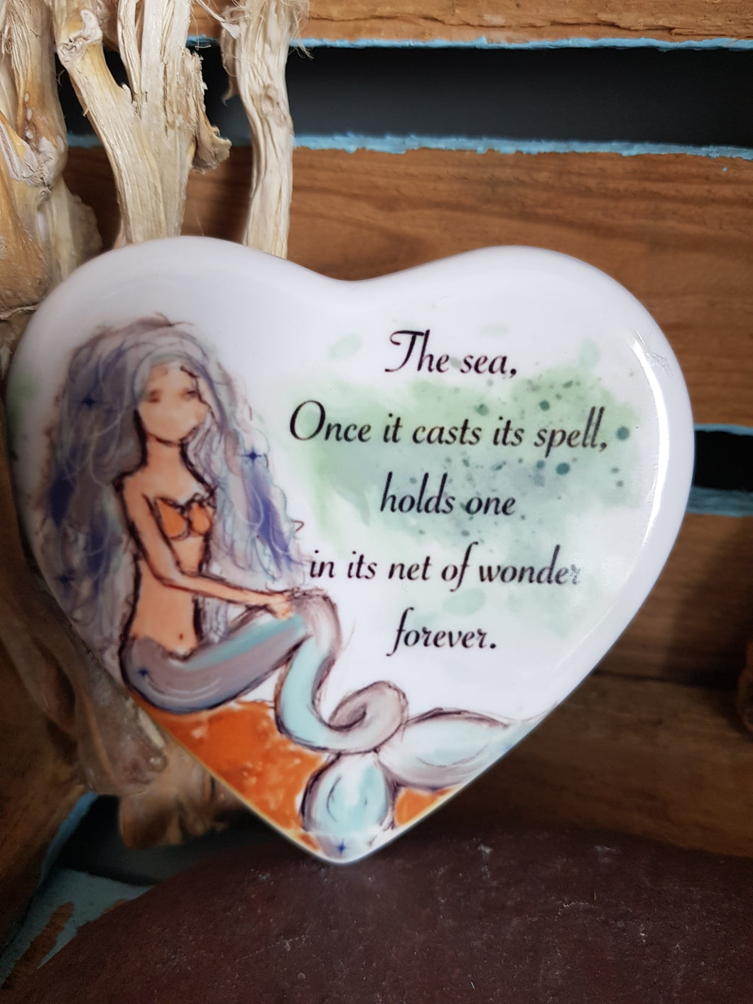 Cornish Ceramic Heart Coaster Mermaid